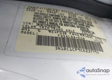 2012 Nissan Versa 1.8 S z USA, uszkodzony, nr VIN 3N1BC1CP9CK237794